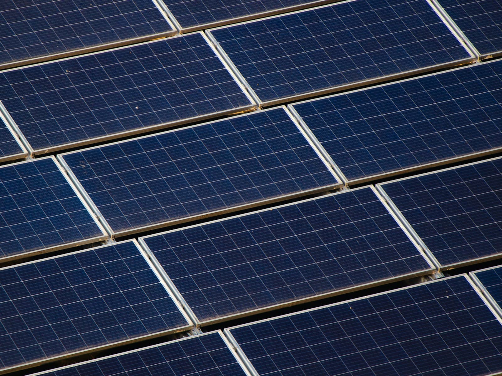 Close view of a roof-mounted solar photovoltaic array