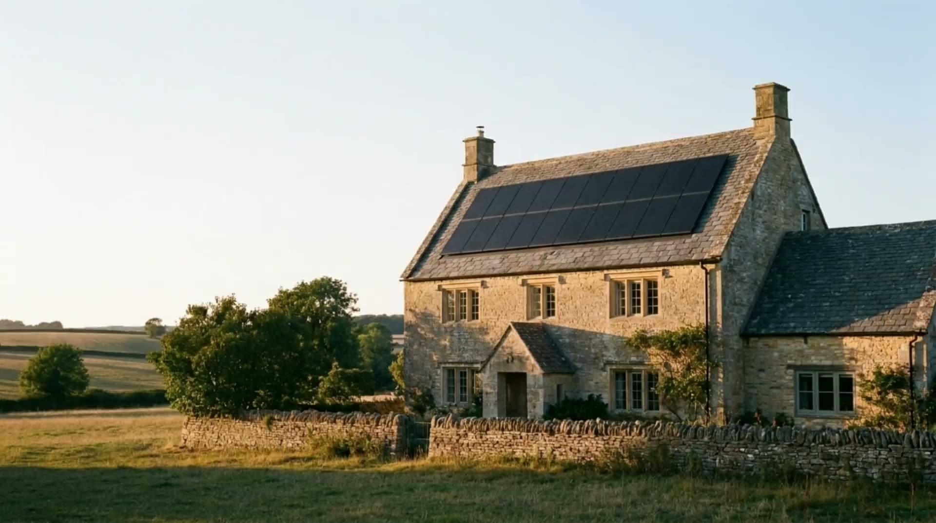 Roof-mounted solar on a period stone farmhouse